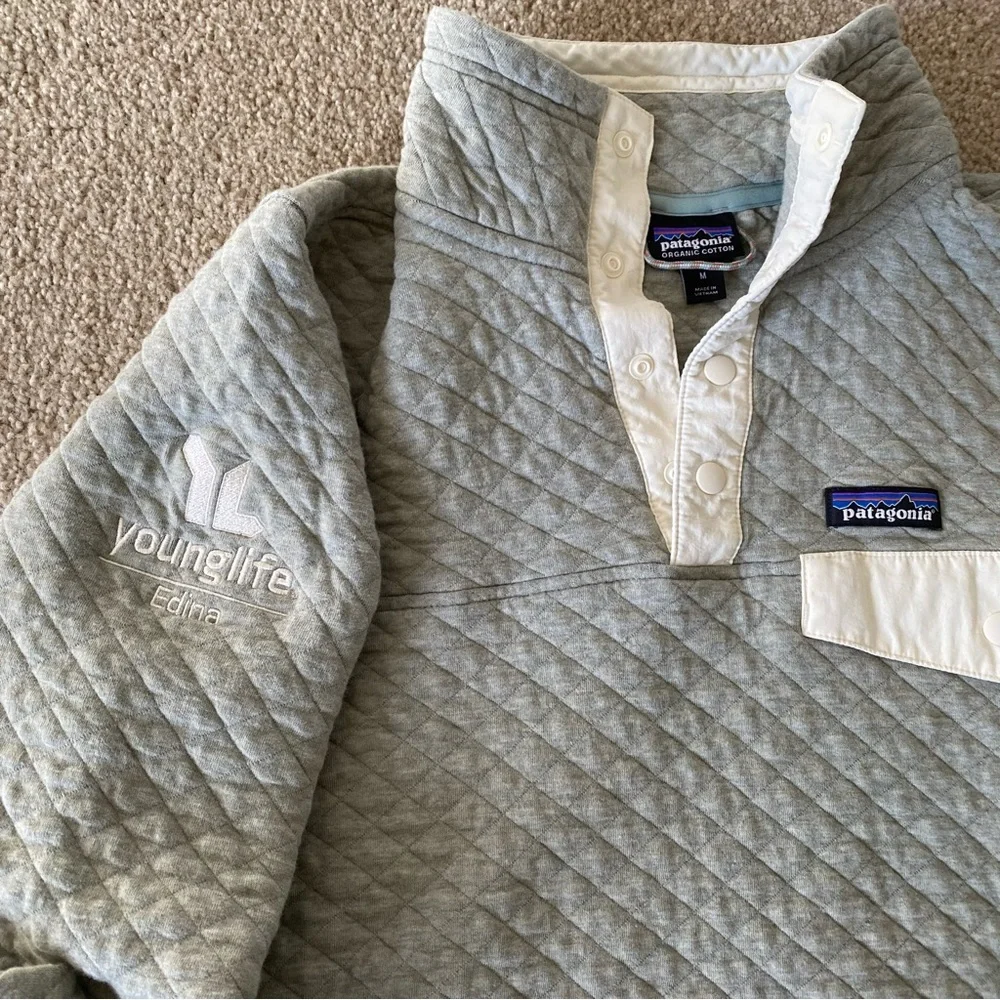 Patagonia Organic Cotton Quilted Snap T Pullover Sweater Green | Size M Women’s - Picture 2 of 4
